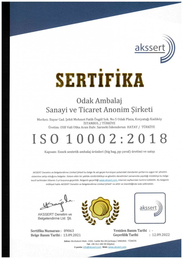 ISO 10002:2018 Sertifikası (TR)