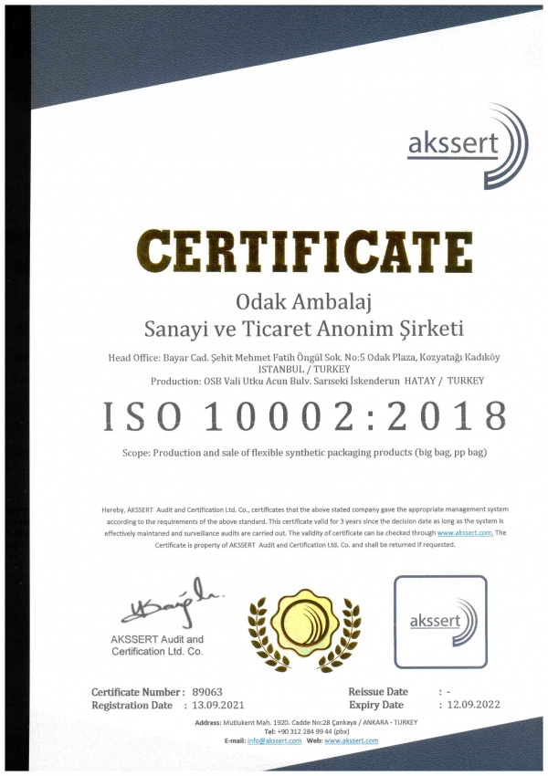 ISO 10002:2018 Sertifikası (EN)